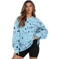 thumbnail image 1 of SCRAWLGOD Shark Print Blue Womens Round Neck Sweatshirts with Pockets Long Sleeve Trendy Pullover Casual Soft Drop Shoulder Loose Fit Tops Fall Clothes, S, 1 of 7