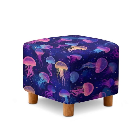 SCRAWLGOD Shining Jellyfish Print Violet Footstool Cover, Removable Square Slipcover with Elastic Bottom Breathable Foot Stool Protection Universal Fit for Most Footrest Sofa