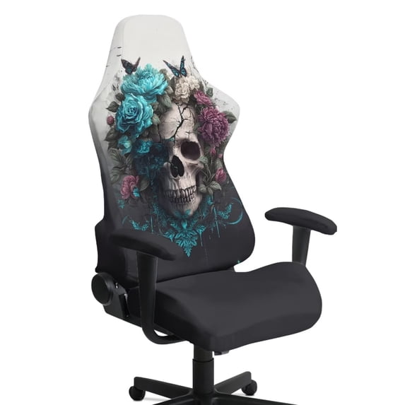 SCRAWLGOD Skull Floral Butterfly Print Gaming Chair Cover with Armrest Covers Stretch Universal Furniture Protector Breathable Gaming Chair Slipcover