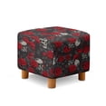 thumbnail image 1 of SCRAWLGOD Skull Rose Leaf Print Red Gray Ottoman Slipcover, Comfortable Foot Stool Sofa Slipcovers Washable Square Footrest Covers with Elastic Bottom, 1 of 7
