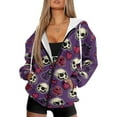thumbnail image 1 of SCRAWLGOD Skull Rose Pink Violet Love Oversized Women's Full Zipper Hoodies Hooded Long Sleeve Sweater with Pockets Relaxed Shoulder Soft Tops Fall Winter Trendy Outfits, XS, 1 of 7