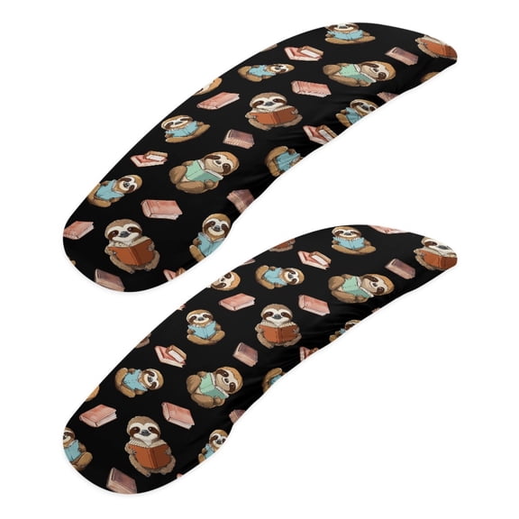 SCRAWLGOD Sloth Book Removable Office Chair Armrest Covers 2 PCS Dustproof Rotating Chair Arm Rest Protector Non-Slip Washable Computer Chair Arm Slipcovers