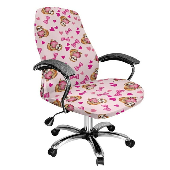SCRAWLGOD Sloth Bow Love Pink Comfortable Office Chair Covers Stretch Breathable Gaming Chair Covers Easy to Remove Universal Boss Chair Slipcovers for Valentine's Day, S