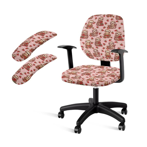 SCRAWLGOD Sloth Strawberry Heart Office Chair Covers with Arm Rest Slipcovers Easy to Install Rotating Chair Cover Scratch Resistant Swivel Chair Protector, Set of 4