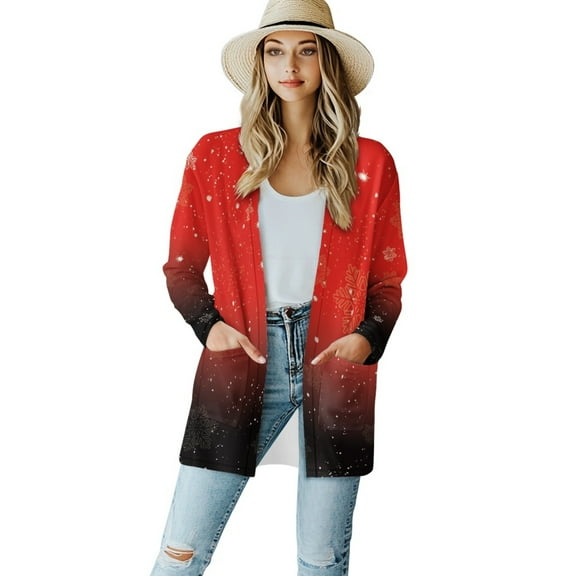 SCRAWLGOD Snowflakes Cardigan Jackets for Women Lightweight Cardigan Sweaters for Fall Long Sleeve Work Cardigan for Women Long Elastic Lounge Cardigans for Women Soft Size 2XL