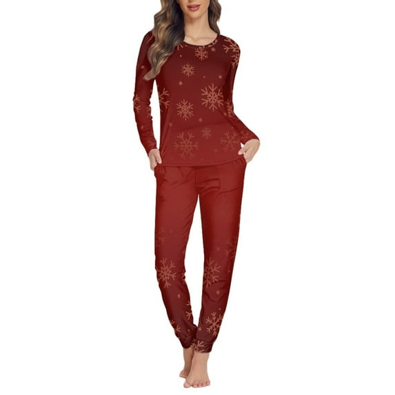 SCRAWLGOD Snowflakes Christmas Pajamas for Women Set Long Sleeve Sleepwear Set Size 4XL Crewneck 2-Piece Outfits for Women Soft Womens Pajama Set with Pockets