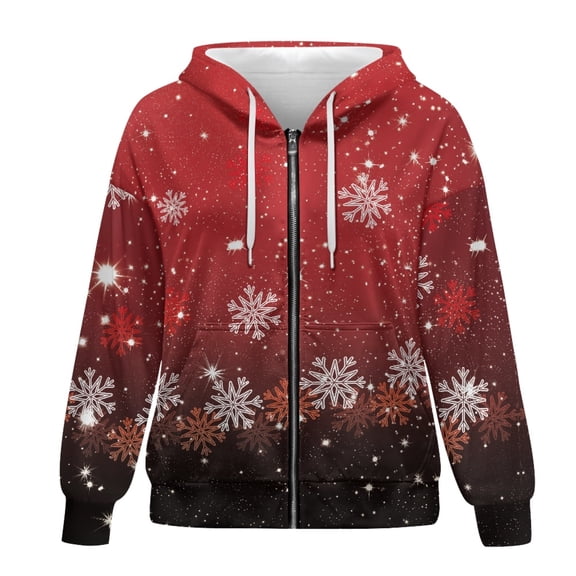 SCRAWLGOD Snowflakes Women Zip Hoodie Oversized Zipper Sweatshirts for Women Long Sleeve Women's Zip Up Hoodie Jacket Comfortable Hooded Sweatshirt with Zipper Women Size XL for Christmas