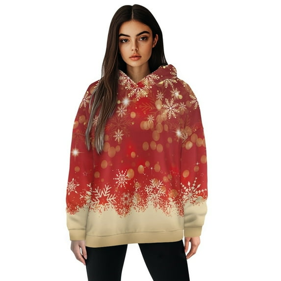 SCRAWLGOD Snowflakes Womens Oversized Hoddies Pullover Graphic Hoddies for Women with Long Sleeves Ladies Hooded Sweaters Comfortable Woman Fall Hoodies Graphic Size L for Christmas