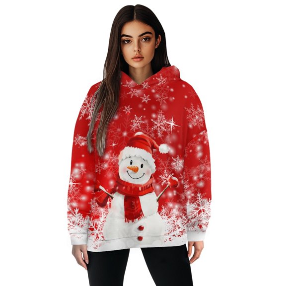SCRAWLGOD Snowman Snowflakes Hoodie for Women Oversized Crewneck Sweatshirt Women Plus Size XL Long Sleeve Womens Fall Hoodies Leisure Womens Hoodies Trendy Graphic for Christmas