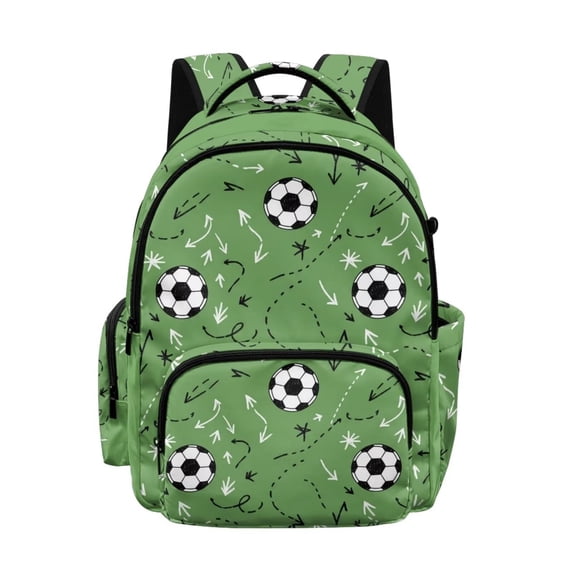 SCRAWLGOD Soccer Arrowhead Print Green 17 Inch Backpack for School, 600D Polyester Daypack with Padded Straps, Portable Casual Knapsack Lightweight Laptop Backpack
