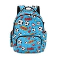 thumbnail image 1 of SCRAWLGOD Soccer Rugby Stars Print Blue School Backpack for Boys Girls Backpack for Kids Teens Elementary Middle School 17 inch Large Knapsack with Padded Strap, 1 of 4