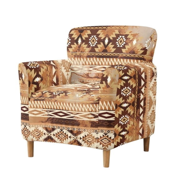 SCRAWLGOD Sofa Slipcover Elastic Soft Couch Slipcover Spandex Armchair Slipcover Pet Friendly for Living Room Home Decor, Brown Aztec Tribal Geometric