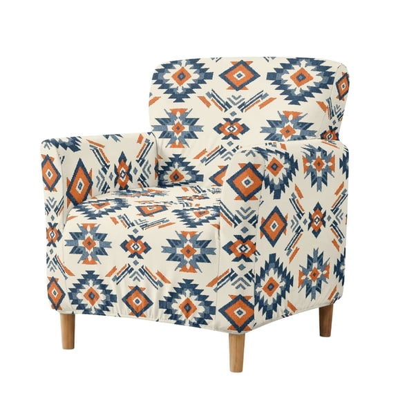 SCRAWLGOD Sofa Slipcover Stretch Couch Protector Cover Stay in Place Sofa Chair Slipcover for Living Room Home Decor, Southwest Aztec Blue Orange