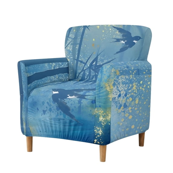 SCRAWLGOD Soft Armchair Slipcover Non Slip Couch Sofa Cover Modern Sofa Chair Cover with Elastic Bottom for Single Sofa, Blue Swallow Bird Splatter
