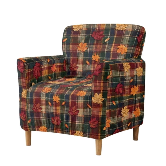 SCRAWLGOD Soft Armchair Slipcover Non Slip Couch Sofa Cover Modern Sofa Chair Cover with Elastic Bottom for Single Sofa, Fall Maple Leaf Plaid
