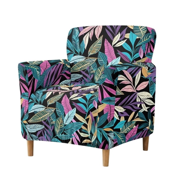 SCRAWLGOD Soft Chair Couch Cover Elastic Armchair Cover Sofa Slipcover Pets Friendly Furniture Protector Stay in Place, Tropical Leaf Purple Green