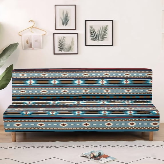 SCRAWLGOD Southwest Aztec Print Armless Couch Cover Stretch Anti Slip Sofa Cover for 3 Cushion Couch Washable Anti Scratch Sofa Slipcover for Pets