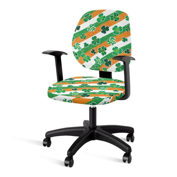 SCRAWLGOD St. Patrick's Day 2 PCS Removable Computer Office Chair Cover Cozy Universal Desk Chair Seat Protector Dustproof Swivel Chair Cover, Irish Flag Shamrock Stripe Polka Dot