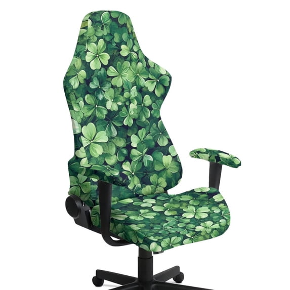 SCRAWLGOD St. Patrick's Day Four Leaf Clover Pattern Green Pattern Gaming Chair Cover with Armrest Cover, Soft Chair Seat Slipcover for Roating Chairs Reclining Computer Chair Protectors Set of 4