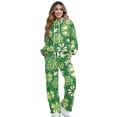 thumbnail image 1 of SCRAWLGOD St. Patrick's Day Four Leaf Clover Print Beige Green Women 2 Piece Outfits Sweatsuit Oversized Knit Turtleneck Pullover Tops Wide Leg Pants Lounge Set Trendy Soft Athletic Tracksuit, XS, 1 of 7