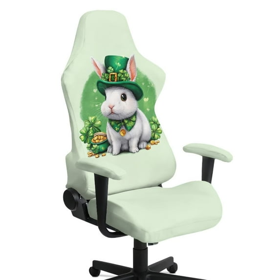 SCRAWLGOD St. Patrick's Day Shamrock Bunny Coin Print Light Green Print Gaming Chair Ccover with Armrest Cover, Brethable Computer Chair Cover Non Slip Desk Chair Seat Protector with Elastic Band