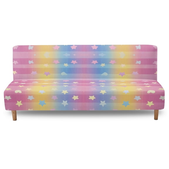 SCRAWLGOD Stars Heart Gradient Print Armless Futon Cover Stretch Sofa Bed Slipcover Protector Elastic Futon Cover, Machine Washable Couch Covers with Elastic Bottom