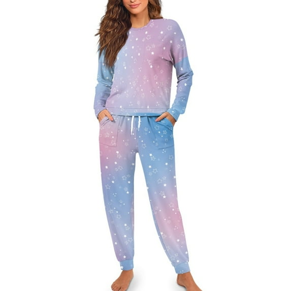 SCRAWLGOD Stars Tie-Dye 2 PCS Women's Pajama Sets with Pockets Long Sleeve Long-Sleeve Pullover Top and Full-Length Bottom Lounge Sets Cozy Pj Sleepwear Loungewear, L