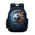 thumbnail image 1 of SCRAWLGOD Stone Soccer Print Blue Black School Backpack for Boys Girls Backpack for Kids Teens Elementary Middle School 17 inch Large Knapsack with Padded Strap, 1 of 7