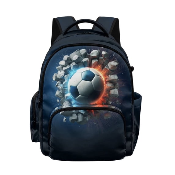 SCRAWLGOD Stone Soccer Print Blue Black School Backpack for Boys Girls Backpack for Kids Teens Elementary Middle School 17 inch Large Knapsack with Padded Strap