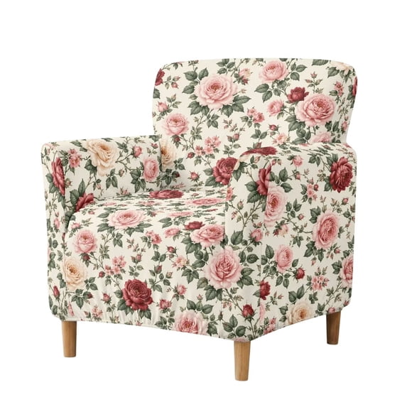 SCRAWLGOD Stretch Sofa Cover Soft Couch Slipcover Furniture Protector Anti-Slip Armchair Cover with Elastic Bottom, Retro Beige Peony Floral