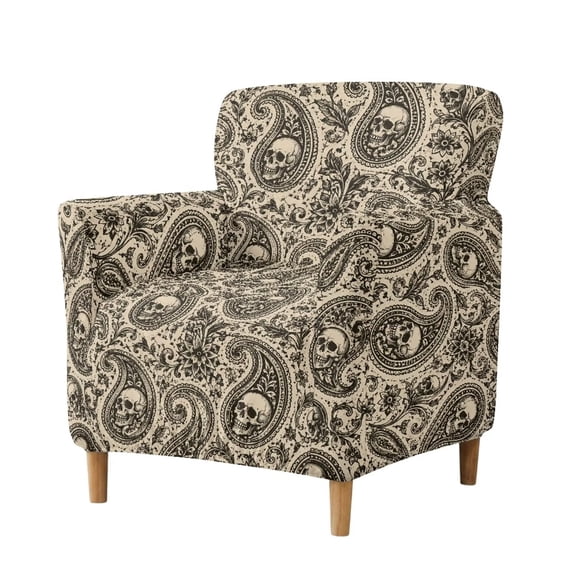 SCRAWLGOD Stretchable Couch Cover Stay in Place Chair Sofa Slipcover Printed Accent Chair Cover for Office Home Decor, Gothic Skull Paisley Floral