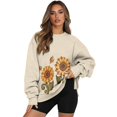 thumbnail image 1 of SCRAWLGOD Sunflower Bee Print Beige Women Crewneck Sweatshirts with Pockets Long Sleeve Drop Shoulder Pullovers Comfy Stylish Loose Fit Clothes for Daily Wear, XXL, 1 of 7