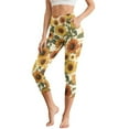 thumbnail image 1 of SCRAWLGOD Sunflower Beige Breathable Capri Yoga Leggings with Pockets for Women High Waisted 3/4 Yoga Pants Elastic Cropped Tights for Summer Workout Athletic, M, 1 of 6