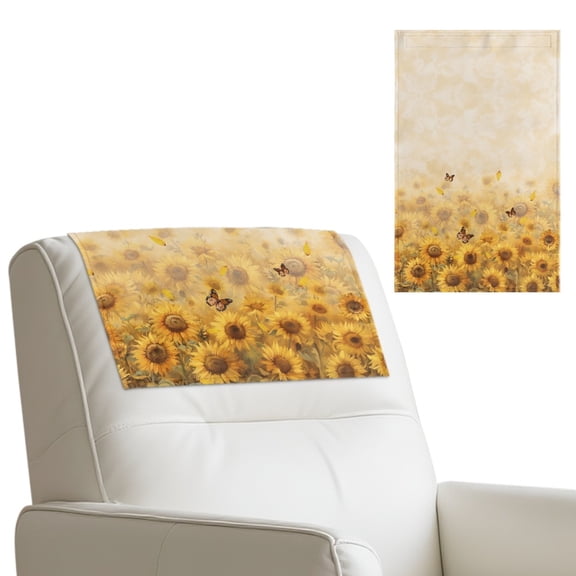 SCRAWLGOD Sunflower Butterfly Beige 1 Piece Recliner Headrest Protector PU Leather Headrest Cover for Recliner Chair Couch Head Rest Cover for Furniture 17 x 27 Inches
