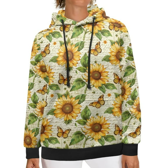 SCRAWLGOD Sunflower Butterfly Hoodie for Women Pullover for Women Sweatshirts and Sweaters Size 3XL Long Sleeve Hooded Blouses Women Picnic Comfy Womens Hoodies Oversized