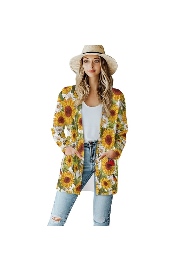 Sunflower Cardigan Jackets for Women Dressy Sweaters for Women Trendy Clothes Size S Long Sleeve Ladies Cardigan Jacket Soft Sweater Coat with Pockets for Party