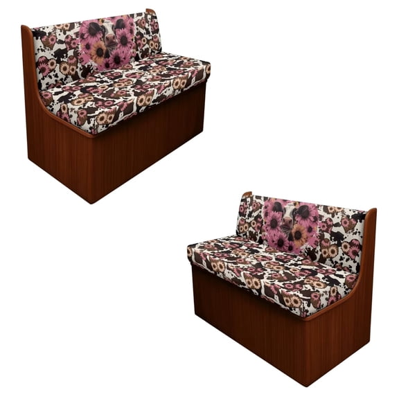 SCRAWLGOD Sunflower Cow Print RV Dinette Cushions Covers Stretch 2 Piece Set Camper Cushion Slipcover Anti Dust Non Slip RV Dinette Booth Seat Cover