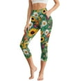 thumbnail image 1 of SCRAWLGOD Sunflower Daisy Leaf Print Women's Capri Yoga Pants with Pockets Tummy Control Yoga Lounge Tights Non See Through High Waisted Legging for Workout Cycling, XS, 1 of 7