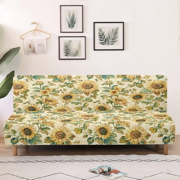 SCRAWLGOD Sunflower Leaf Print Armless Couch Slipcover Stretch Soft Couch Cover Washable Sofa Slipcover with Elastic Bottom for Dogs