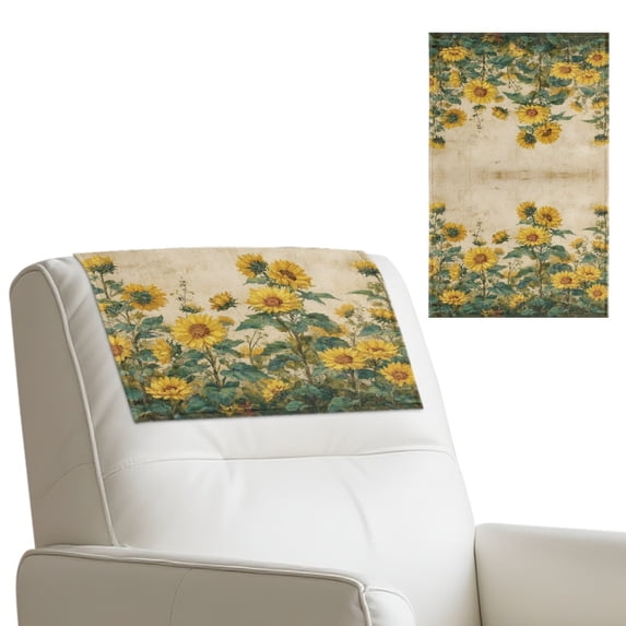 SCRAWLGOD Sunflower Leaf Print Beige 3 Pcs Headrest Cover for Recline Chair Non Slip Headrest Protector Sofa Head Rest Covers with Adhesive Backed Hook and Loop,17x27in