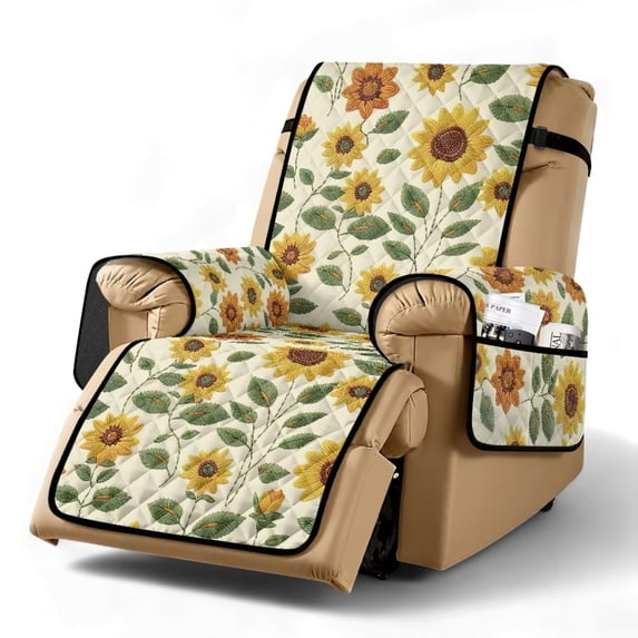 SCRAWLGOD Sunflower Print Recliner Chair Cover Anti Scratch Recliner Cover with Pocket Anti Slip Washable Reclining Chair Slipcover for Pets