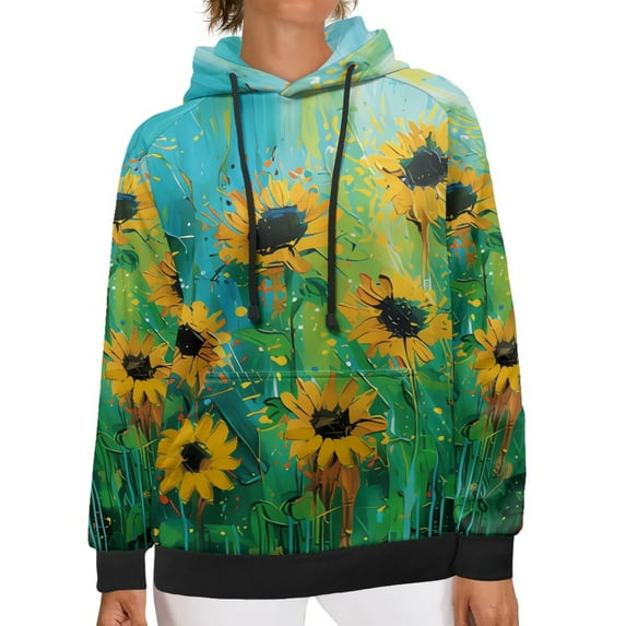 SCRAWLGOD Sunflower Pull Over Hoodie for Womens Sweatshirt Hoodies for Women Graphic Size L Long Sleeve Hoodie Women Trendy Comfortable Women Oversized Hoodies