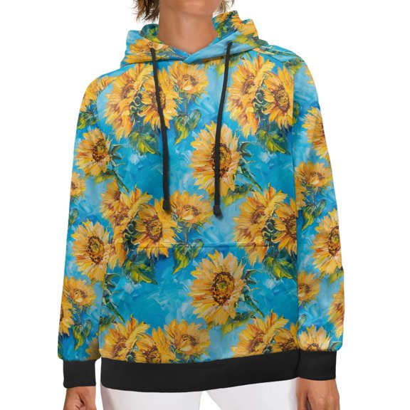 SCRAWLGOD Sunflower Pullover Hoodie Sweaters for Women Plus Size S Tops for Women Fall Drawstring Hooded Sweatshirt Women Graphic Soft Women Activewear Hoodies