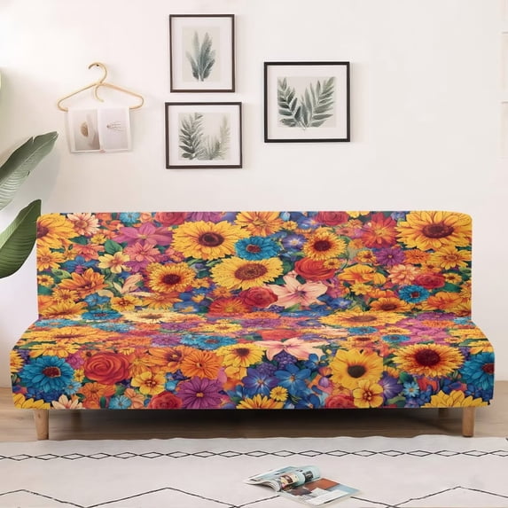 SCRAWLGOD Sunflower Rose Daisy Print Couch Cover Without Armrest Stretch Anti Scratch Futon Slipcover Washable Dustproof Sofa Cover for Pets