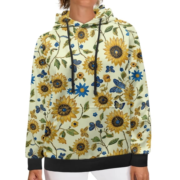 SCRAWLGOD Sunflower Woman Graphic Hoodies Pullover Sweatshirts for Women with Pockets Long Sleeve Womens Hoodies Graphic Design for Travel Casual Women's Hoodie Tops Size S
