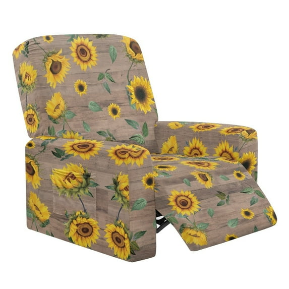 SCRAWLGOD Sunflower Wood Grain Recliner Slipcovers 4-Pieces Lazyboy Recliner Cover Recliner Couch Coverswith Storage Pocket Furniture Protector for Living Room
