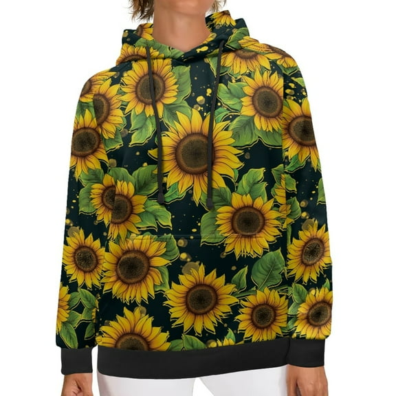 SCRAWLGOD Sunflowers Pull Over Hoodies for Women Plus Size Hoodies for Women Graphic Long Sleeve Women's Hoodie Tops Casual Woman Hoodie Sweaters Size S