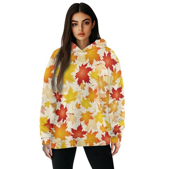 SCRAWLGOD Thanksgiving Maple Leaf Hoodies for Women Pullover Graphic Sweatshirt for Women Trendy Tops Elastic Woman Fall Hoodies Graphic Long-Sleeve Active Hoodies for Women Size M