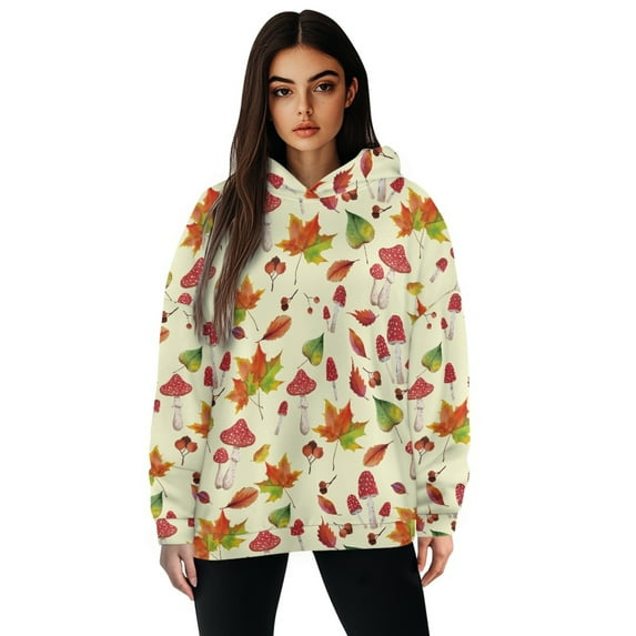 SCRAWLGOD Thanksgiving Maple Leaf Pullover Hoddie with Design Women Tops Trendy Long Sleeve Oversized Sweatshirt for Women Loose Womens Fall Hoodies Size L for Vacation