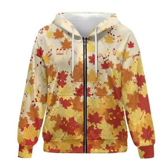 SCRAWLGOD Thanksgiving Maple Leaf Womens Lightweight Hoodies Zip Up Sweatshirt Women Long Sleeve Women Oversized Hoodies Size L Comfy Women Fall Outfits